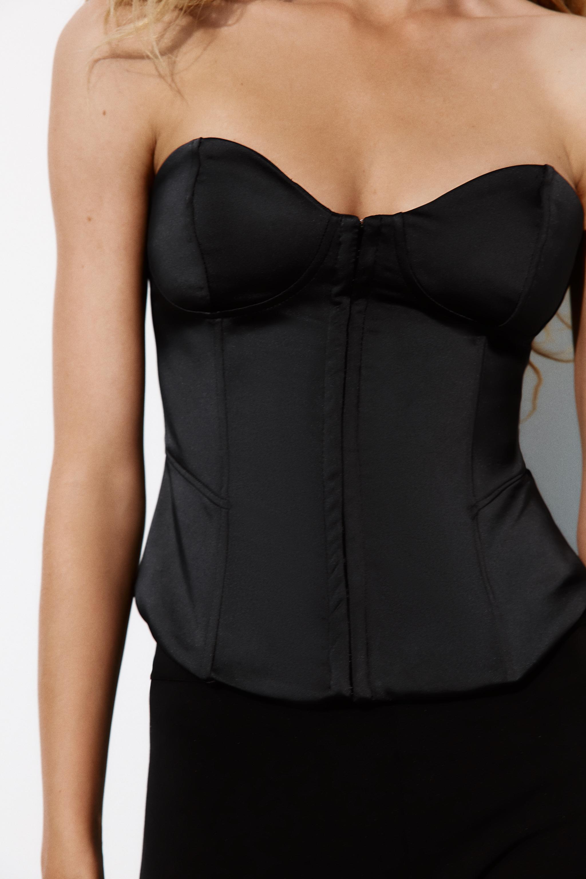 Zara KORSE TARZI SATEN STRAPLEZ TOP görsel 3