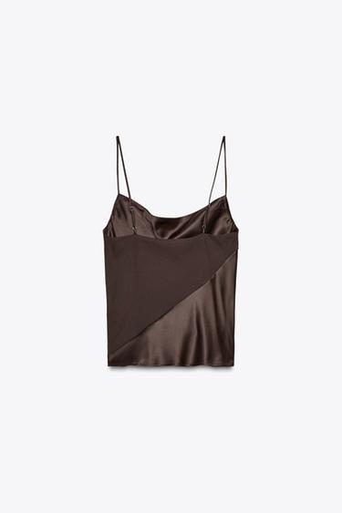 SATIN TRIM CAMISOLE TOP - Brown by Zara - Image 7