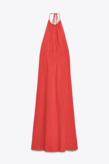 OPEN BACK HALTER DRESS - Red / Coral by Zara - Image 2
