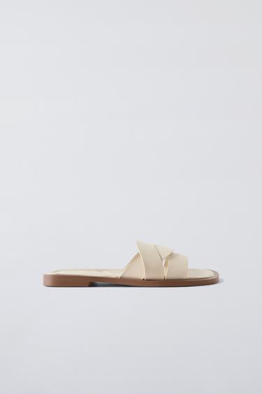 CROSSOVER FLAT SLIDER SANDALS - Ecru White by Zara