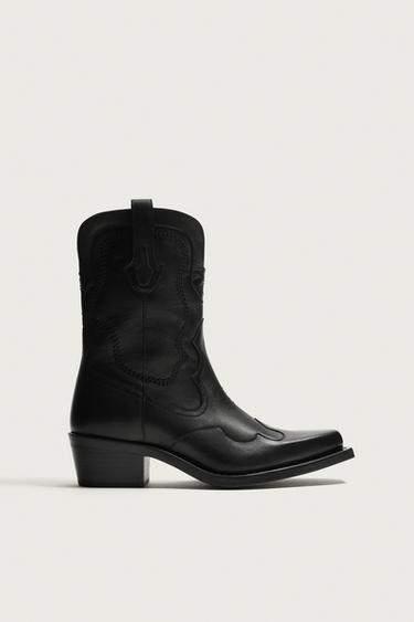 КОЖАНЫЕ САПОГИ В КОВБОЙСКОМ СТИЛЕ — Черный от Zara
