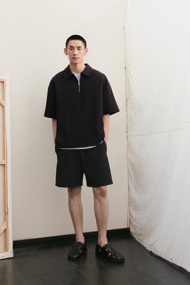 Zara 拉鍊雙面針織 POLO 衫 - 黑色 - 圖片 0