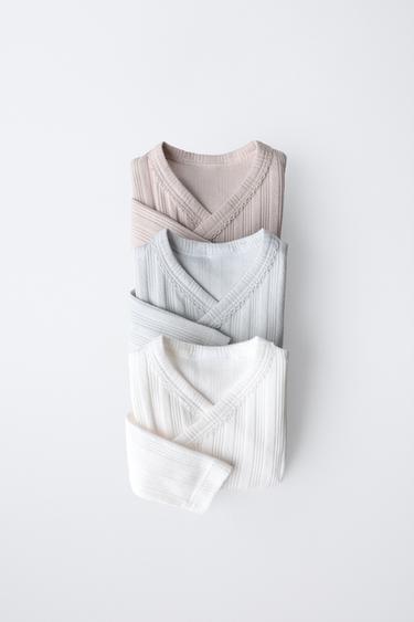 0-6 MONTHS/ 3-PACK OF LONG SLEEVE BODYSUITS WITH KIMONO COLLAR - Multicoloured by Zara