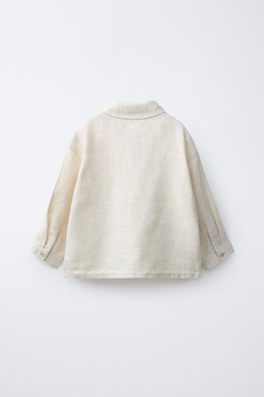 100% LINEN OVERSHIRT - Light beige by Zara - Image 1