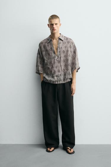 قميص بولو بوكسي فيت 100% رامي - مطبوع الخاص بـ Zara