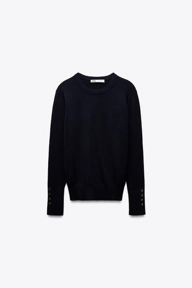 Zara BASIC PLAIN KNIT SWEATER - Navy blue