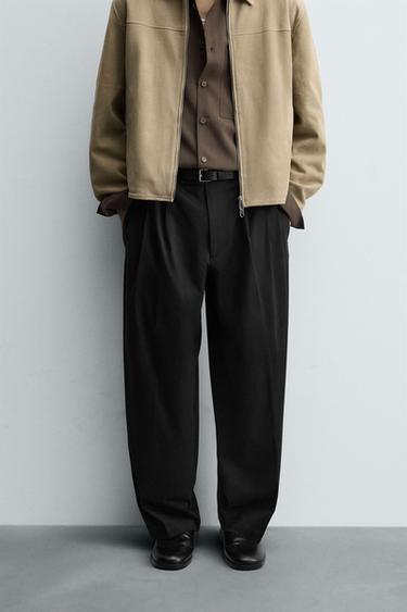 RELAXED FIT PLEATED TROUSERS - Black by Zara
