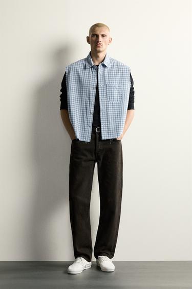 Zara PLAID CROPPED TANK SHIRT - Blues - Image 0