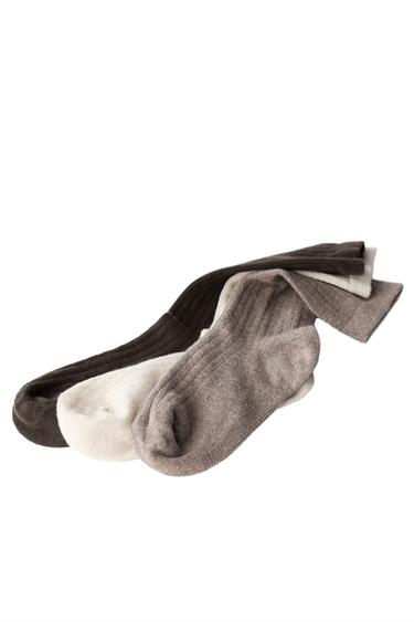 THREE-PACK RIBBED MID-LENGTH SOCKS — Light beige 2