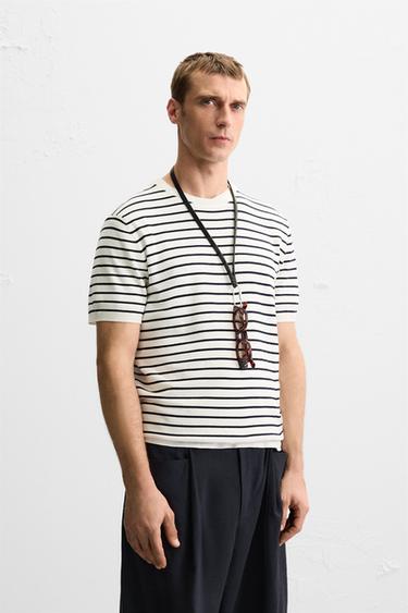 CAMISETA PUNTO MEZCLA VISCOSA - Crudo / Azul de Zara