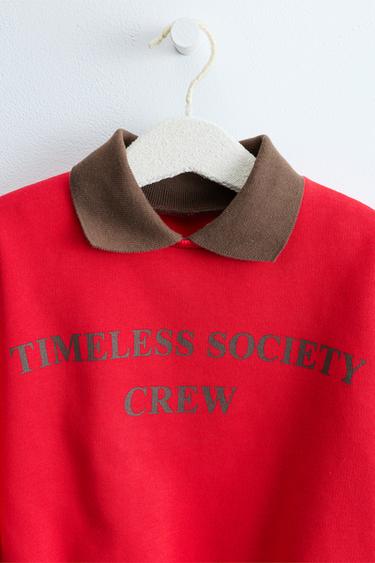 ZARA TIMELESS - SUDADERA POLO ESTAMPADO TEXTO - Rojo de Zara