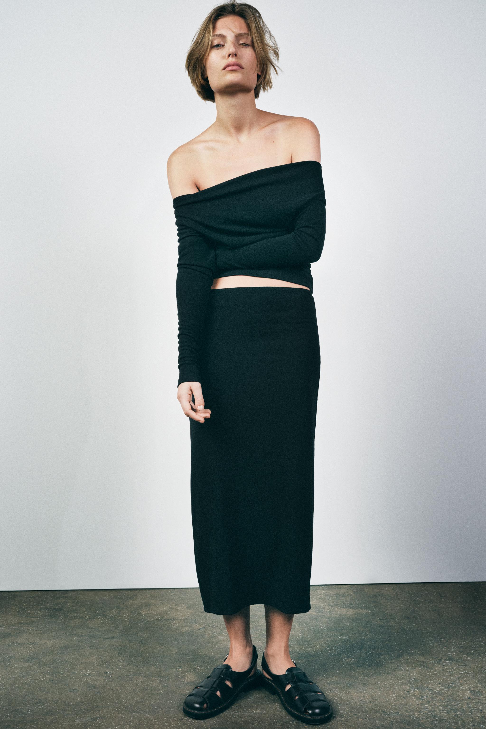 SOFT INTERLOCK MIDI SKIRT - Black | ZARA United States