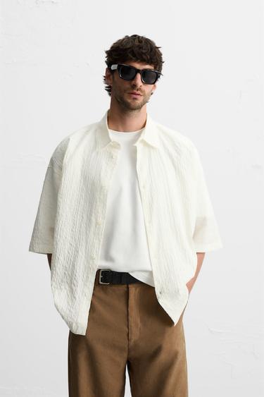 CAMISA COM SEERSUCKER - Branco da Zara