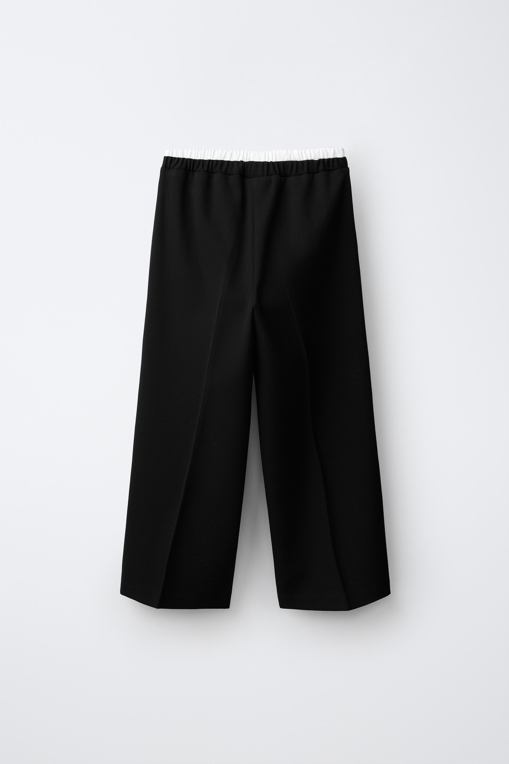 DOUBLE WAISTBAND WIDE LEG PANTS — Black