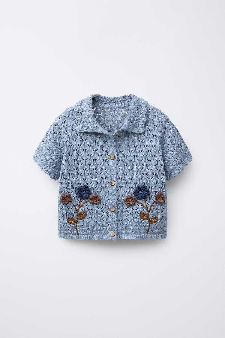CROCHET FLOWER KNIT POLO SHIRT Light blue ZARA Australia