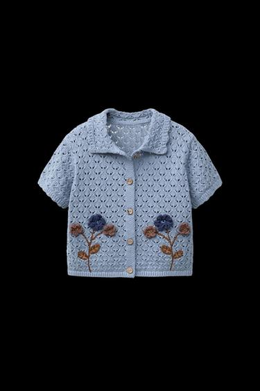 CROCHET FLOWER KNIT POLO SHIRT - Light blue by Zara - Image 0