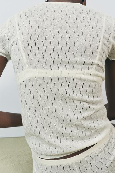 CHUNKY KNIT T-SHIRT WITH SATIN BOW - Oyster-white by Zara - Image 2