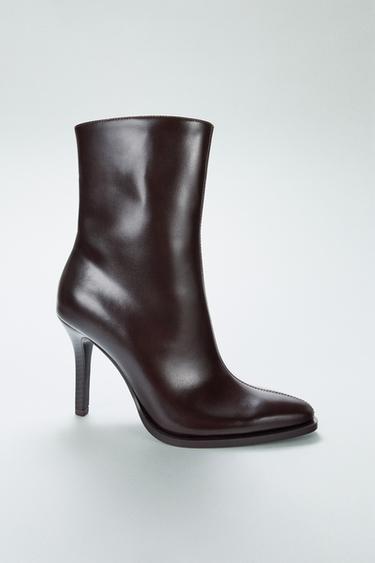 HIGH-HEEL ANKLE BOOTS - Burgundy Red by Zara