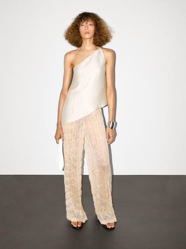 Zara Lightweight asymmetric linen blend top - Beige - Image 0