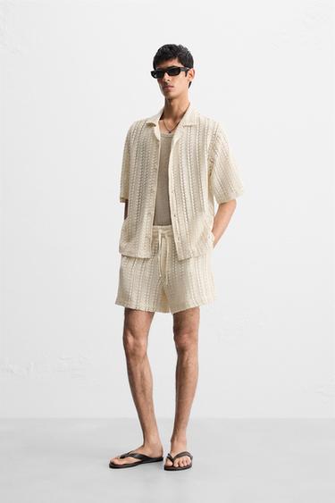 CROCHET TEXTURED BERMUDA SHORTS - Oyster-white by Zara