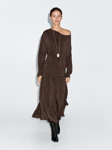 Robe longue fluide drapée avec ceinture large - divers de Zara - Image 0