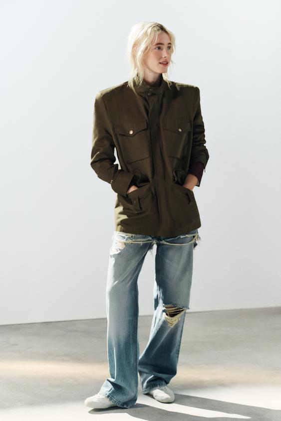 JACKET WITH SHOULDER PADS AND POCKETS - Khaki by Zara - Image 0