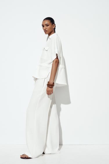 PANTALON LARGE TAILLE ÉLASTIQUE - Blanc cassé de Zara - Image 2