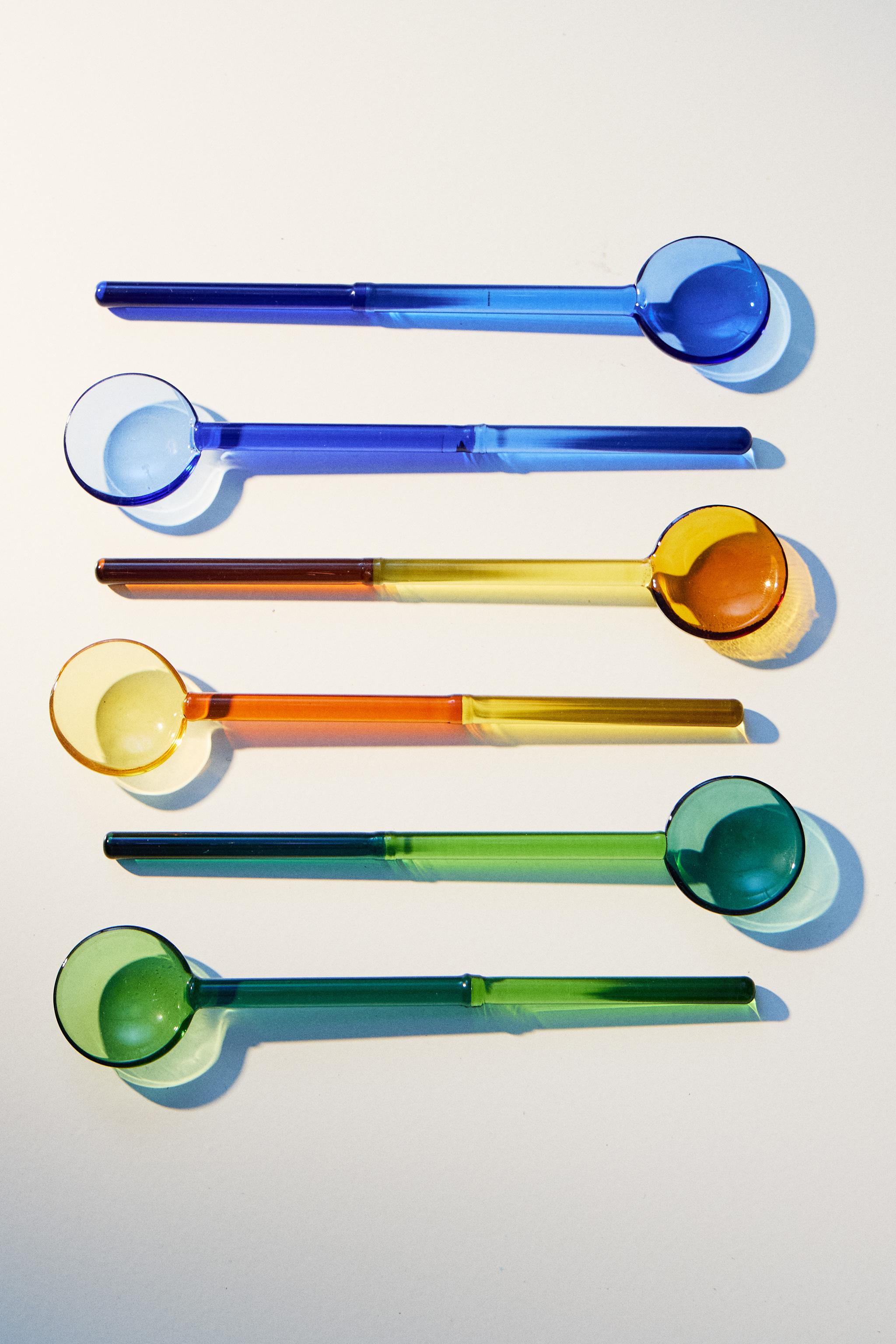 MULTICOLOUR BOROSILICATE GLASS ICE CREAM SPOONS (PACK OF 6) — Various