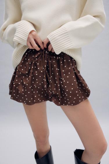 Zara POLKA DOT BALLOON SKORT - Brown
