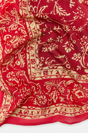 BEADED SILK PRINT SCARF - Red by Zara - Image 3