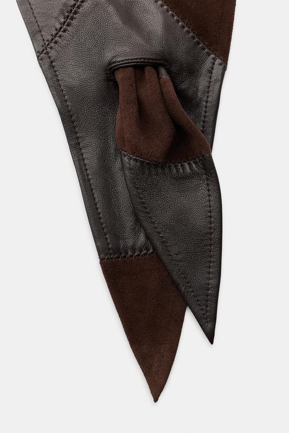 BANDANA COMBINÉE CUIR VELOURS 100 % - Marron de Zara - Image 3