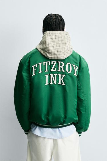 CONTRAST EMBROIDERY BOMBER JACKET - Green by Zara