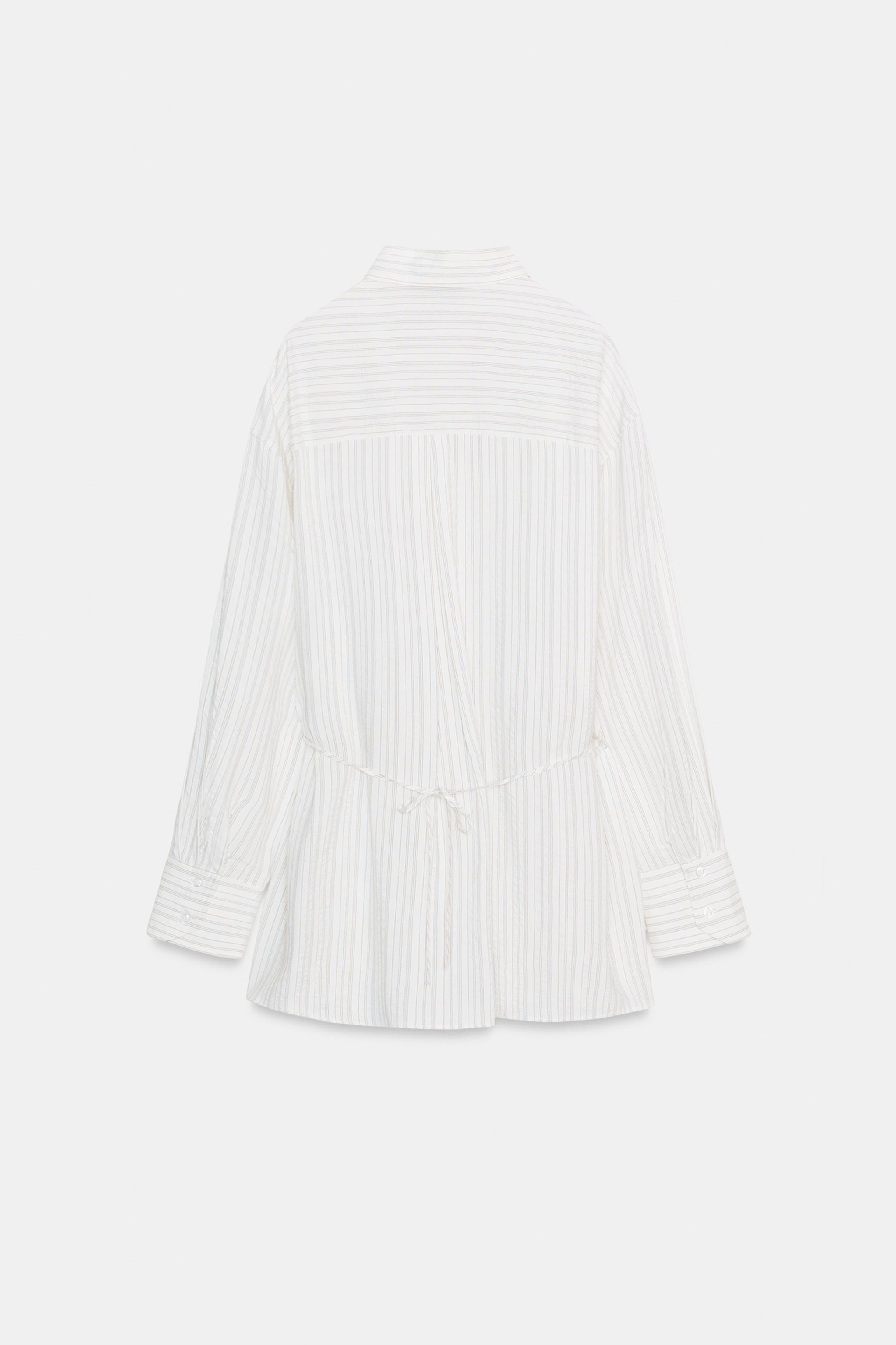 KEMERLİ UZUN ÇİZGİLİ GÖMLEK