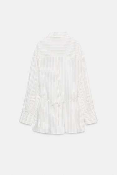 LONG STRIPED SHIRT WITH BELT - Black / White by Zara - Image 2