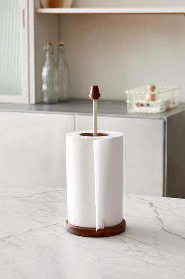 IRON AND WOOD KITCHEN ROLL HOLDER - Cream by Zara