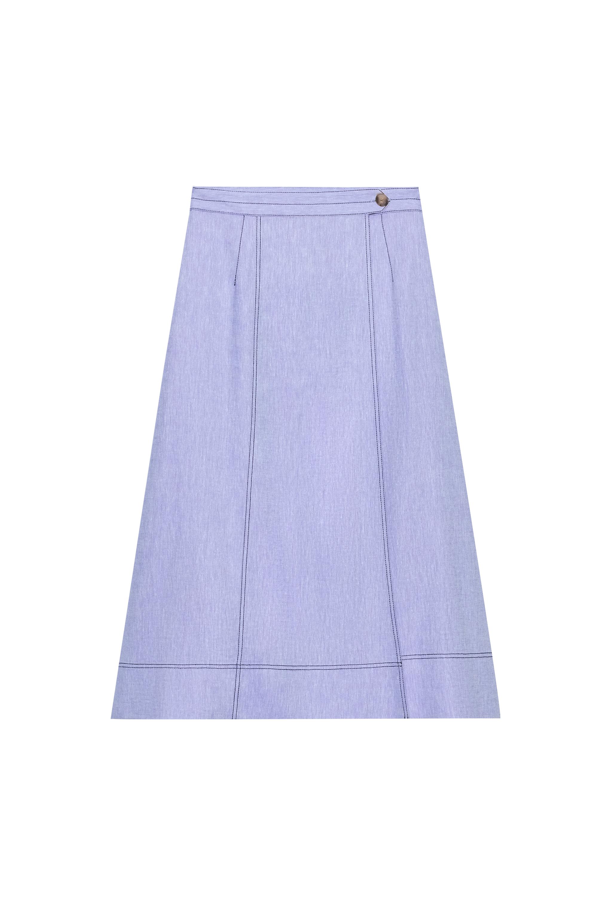 リネン混ステッチラップスカート - ライトブルー | ZARA Japan / 日本