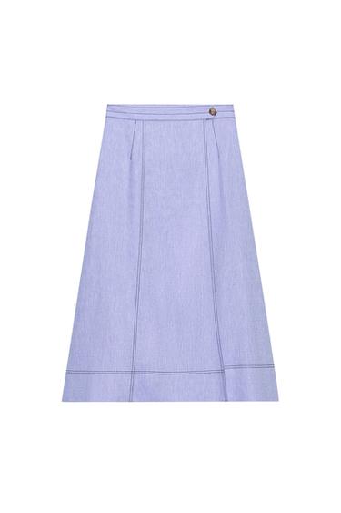 GONNA A PORTAFOGLIO IN LINO CON IMPUNTURE - Blu chiaro di Zara