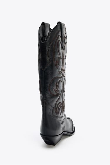 EMBROIDERED LEATHER COWBOY BOOTS - Black by Zara - Image 5