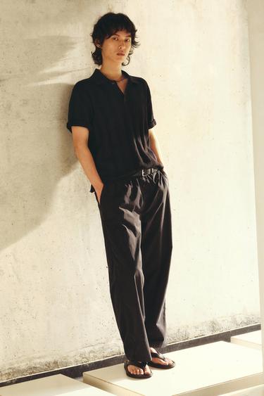 Zara 休閒版棉質長褲 - 黑色