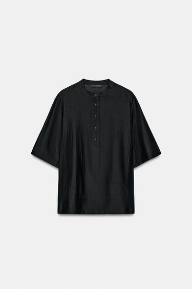 BLUSA FLUIDA MANGA CORTA ZW COLLECTION - Negro de Zara