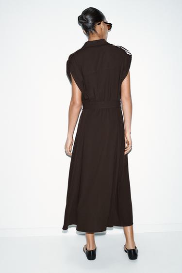 MIDI DRESS WITH BELT - Brown by Zara - Image 3