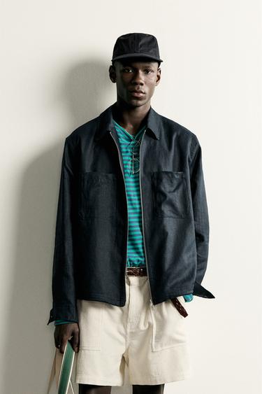 100% LINEN ZIP-UP OVERSHIRT - Navy blue by Zara