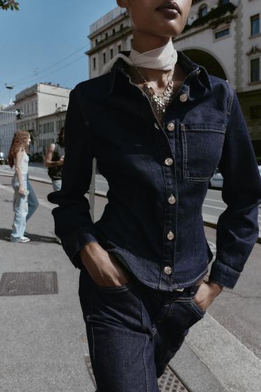 ПРИТАЛЕНА ДЖИНСОВА СОРОЧКА Z1975 - Блакитний Zara
