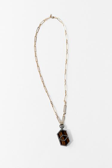 METAL NECKLACE WITH SHIMMERING STONE - Golden by Zara
