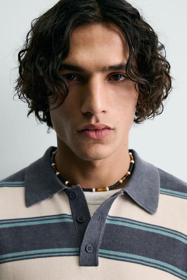 POLO EN MAILLE RAYÉ RELAXED FIT - Bleu marine de Zara - Image 4