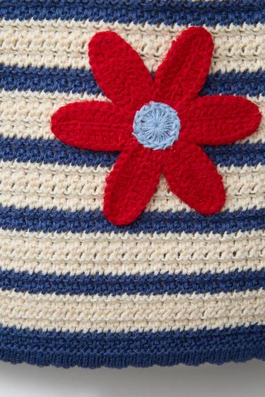 STRIPED FLORAL KNIT TOP - Ecru / Blue by Zara - Image 3