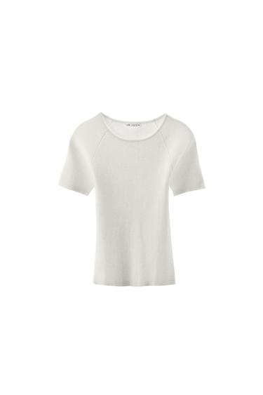 BASIC T-SHIRT VAN RIBBREISEL - Wit van Zara