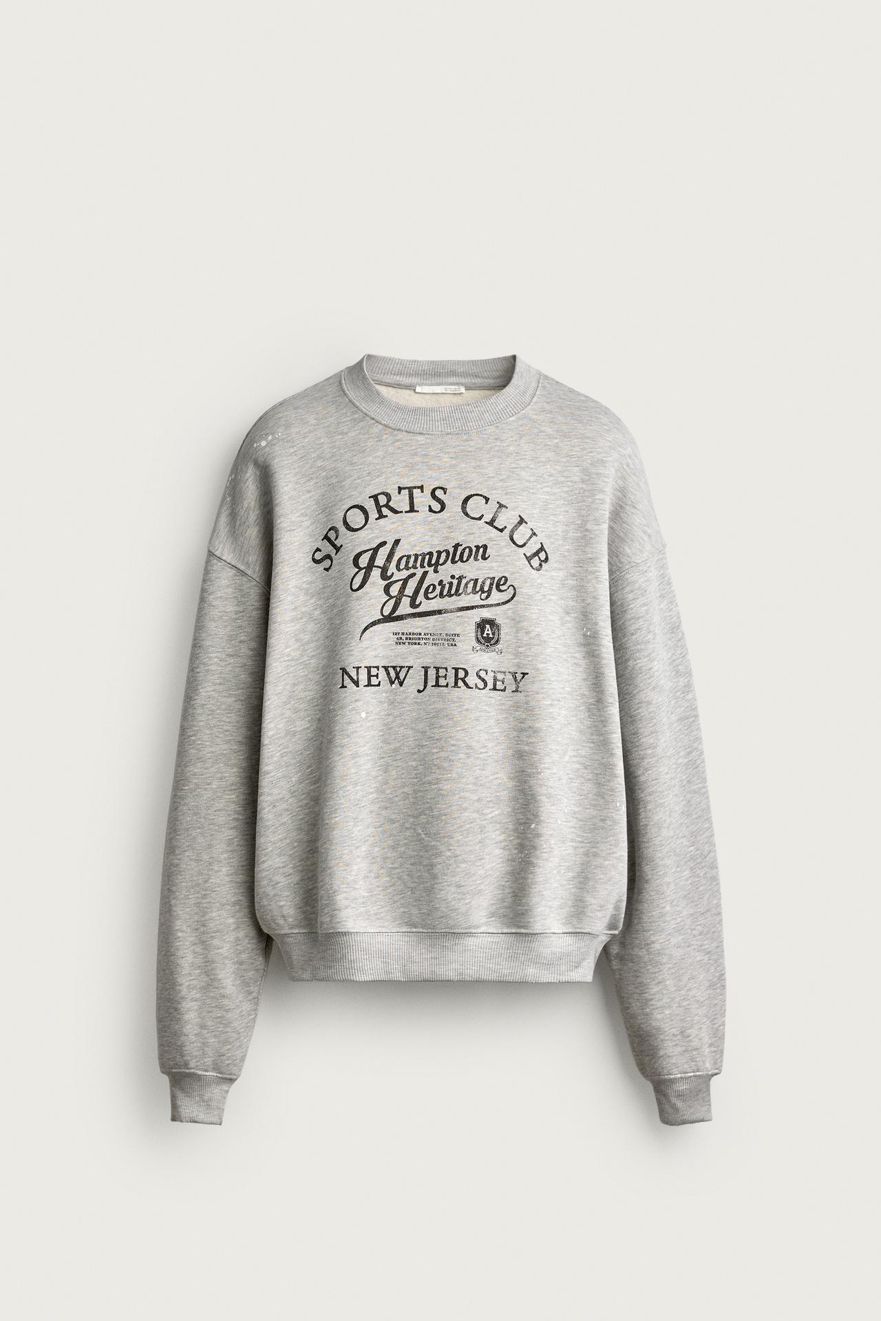 VINTAGE EFFECT PRINT SWEATSHIRT — Grey marl
