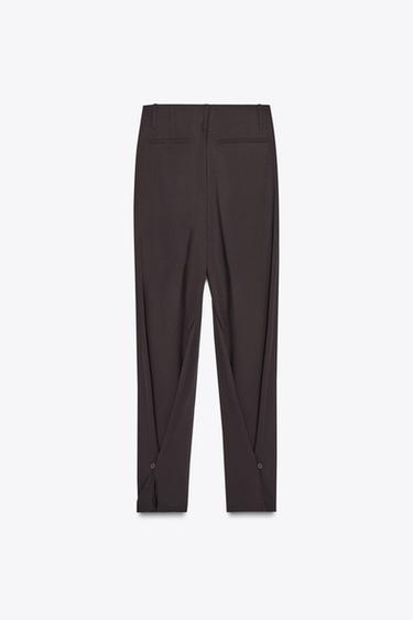 PLEATED TROUSERS WITH BUTTON HEM - Dark burgundy by Zara - Image 9
