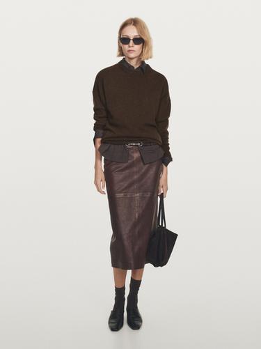 Zara 100% cashmere oversize sweater with elbow patches - Chocolate - Image 0